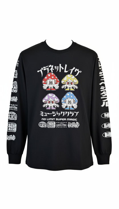 Black long sleeve with four mushrooms - ghost mannequin