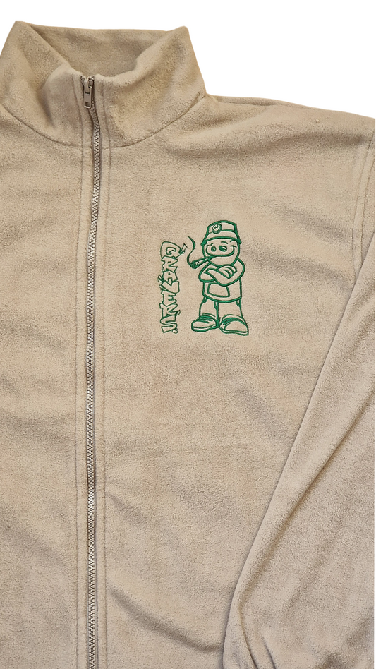 Qravers Man Embroidered Fleece Jacket Beige Green