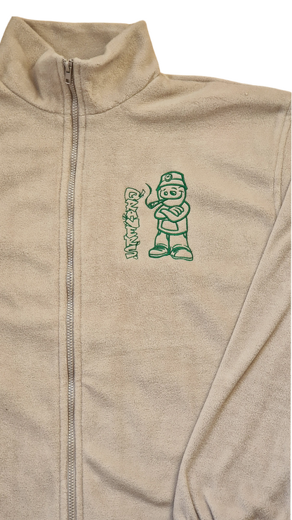Qravers Man Geborduurd Fleecejack Beige Groen