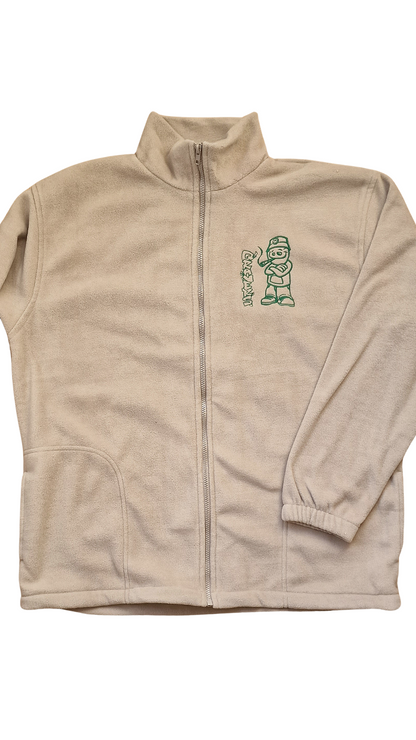 Qravers Man Geborduurd Fleecejack Beige Groen