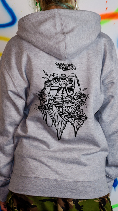 Bass Alien Front & Back Hoody Grey