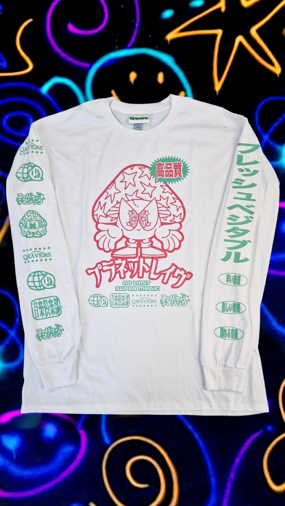 Super Magic Langarm-T-Shirt Weiß Rot Pilz