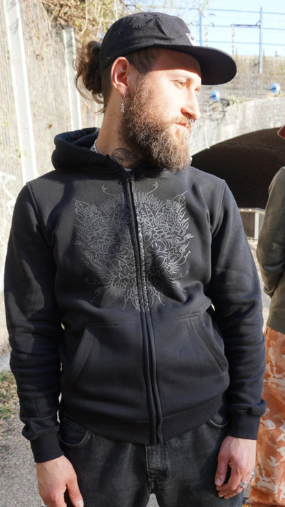Bass Dragon 3 Print Zip Hoody Schwarz