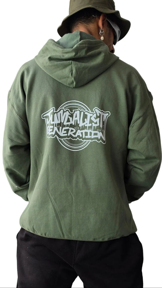 Junglist Generation Back Print Zip Hoody Green Jungle Rave Clothing Qravers London