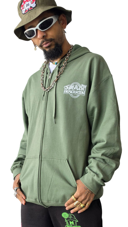 Junglist Generation Graff Front & Back Print Zip Hoody Green