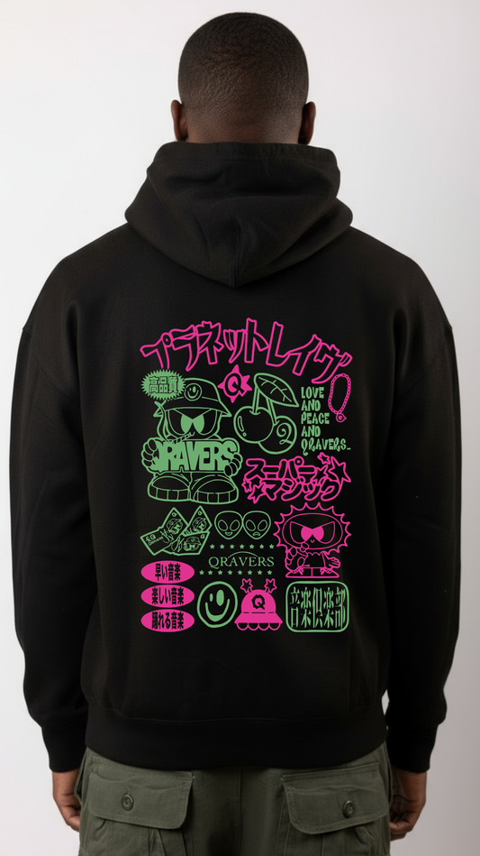 Sunchome Zine Front & Back Print Hoodie Black