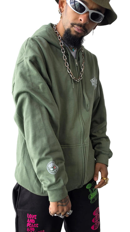 Junglist Generation Graff Front & Back Print Zip Hoody Green