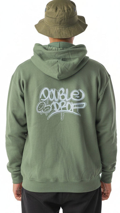 Double Drop Graff Back Print Zip Hoody Green DnB Rave Clothing Qravers London