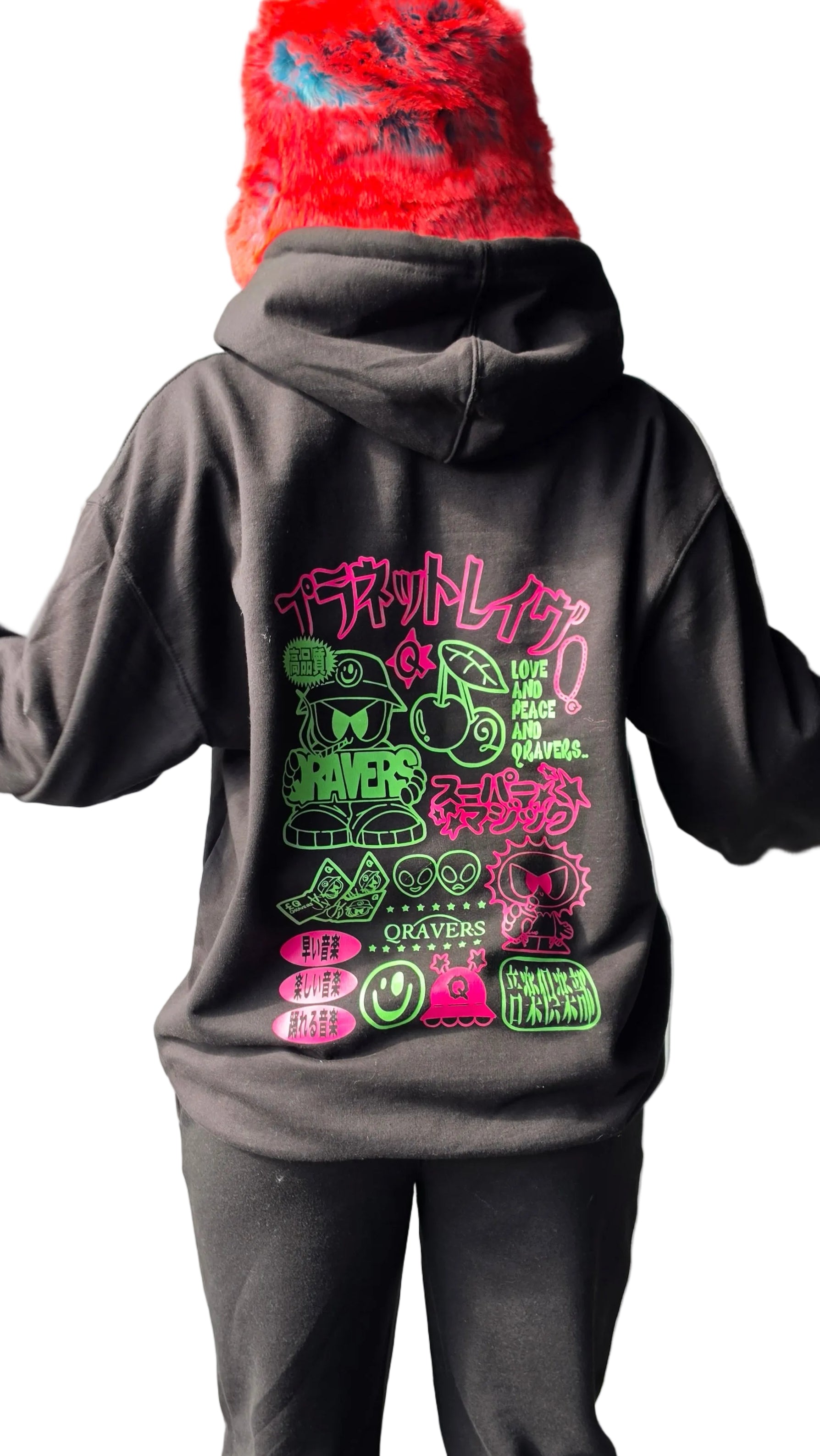 SunChome Zine Hoodie Black Front Print Psychedelic Rave Clothing Qravers London