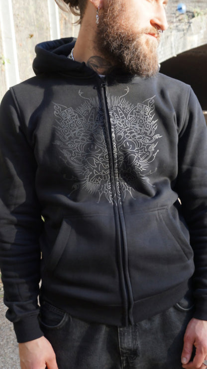 Bass Dragon 3 Print Zip Hoody Schwarz