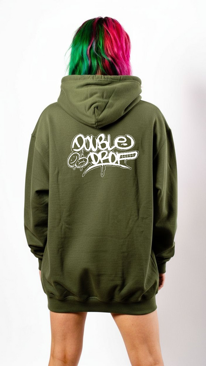 Double Drop Graff Front & Back Print Hoody Green