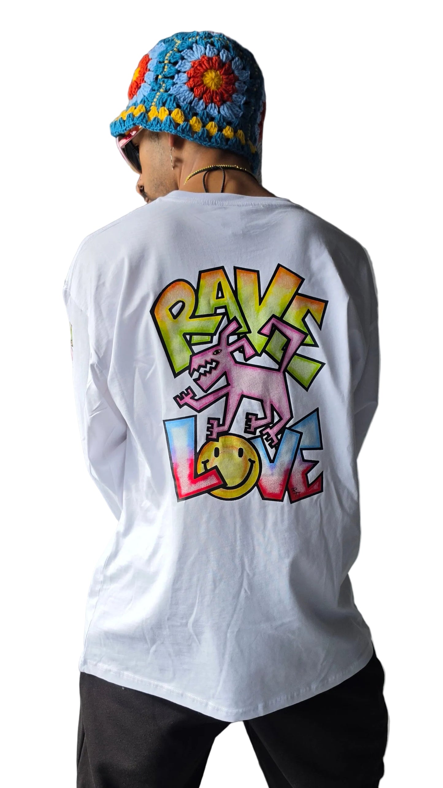  R.T. Long Sleeve Tee White -  R.T. Rebecca Acid House Rave Art - Qravers London