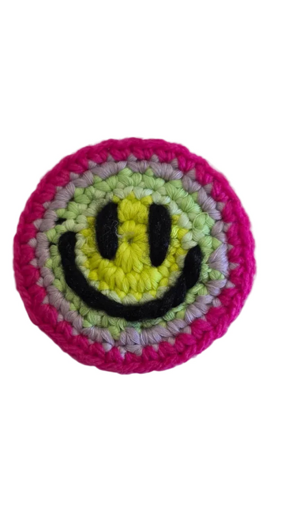Hand-Crochet Acid Face Badge - Rainbow Burst (1/1)