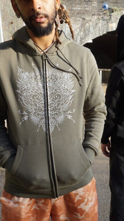 Bass Dragon 3 Print Zip Hoody Grün