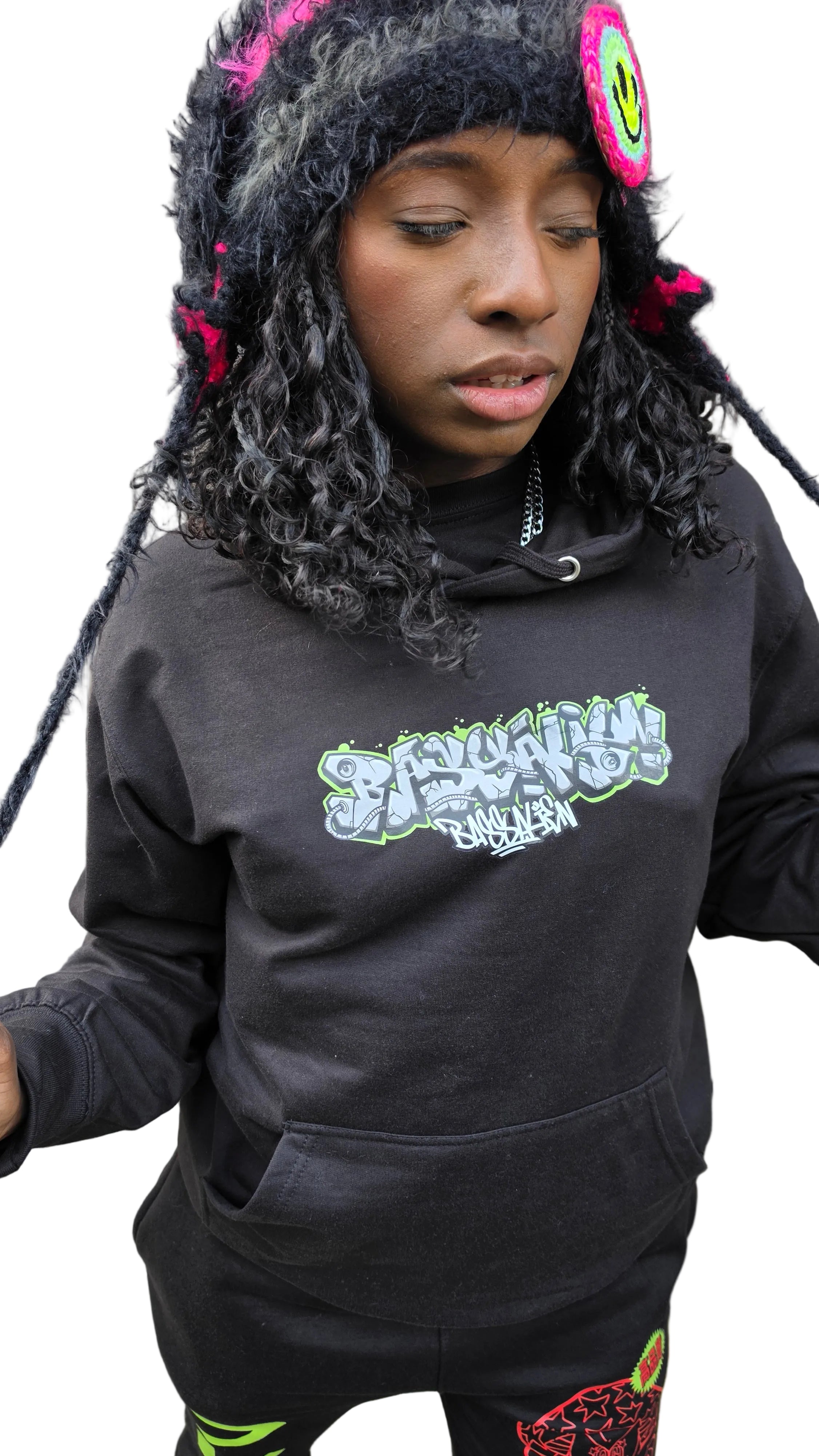 Bass Alien Front & Back Hoody Black - Watcher Designs Rave Hoodie