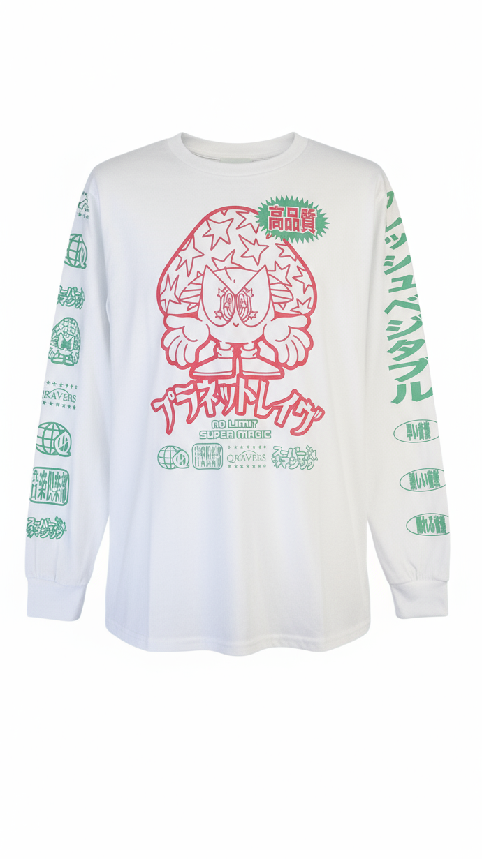 White long sleeve with mushroom design - ghost mannequin