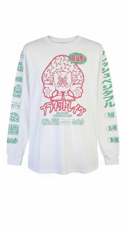 White long sleeve with mushroom design - ghost mannequin