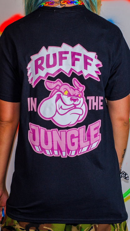 Rufff – Kurzärmliges T-Shirt „In The Jungle“ mit Front- und Rückenprint in Schwarz