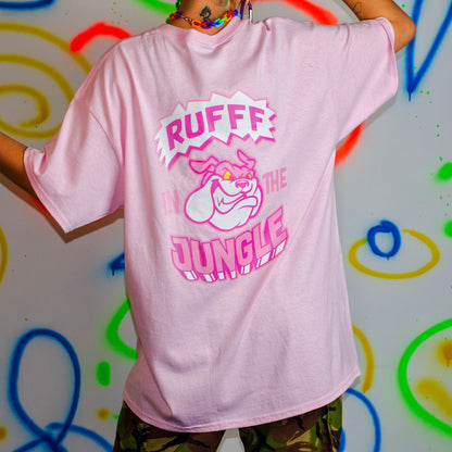 Rufff – „In The Jungle“-T-Shirt mit Print vorne und hinten, kurzärmelig, Rosa