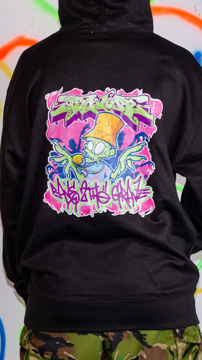 Whistle Zombie Raver Kapuzenpullover vorne und hinten, Schwarz
