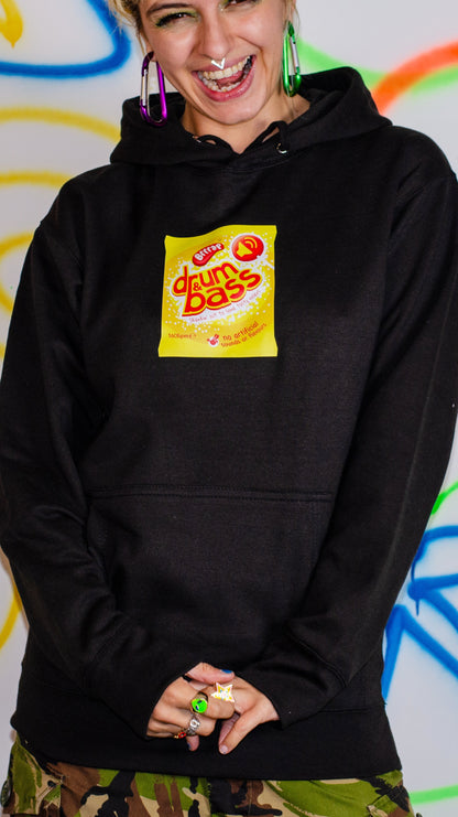Dip Dab Drum &amp; Bass, Kapuzenpullover mit Front- und Rückendruck, Schwarz