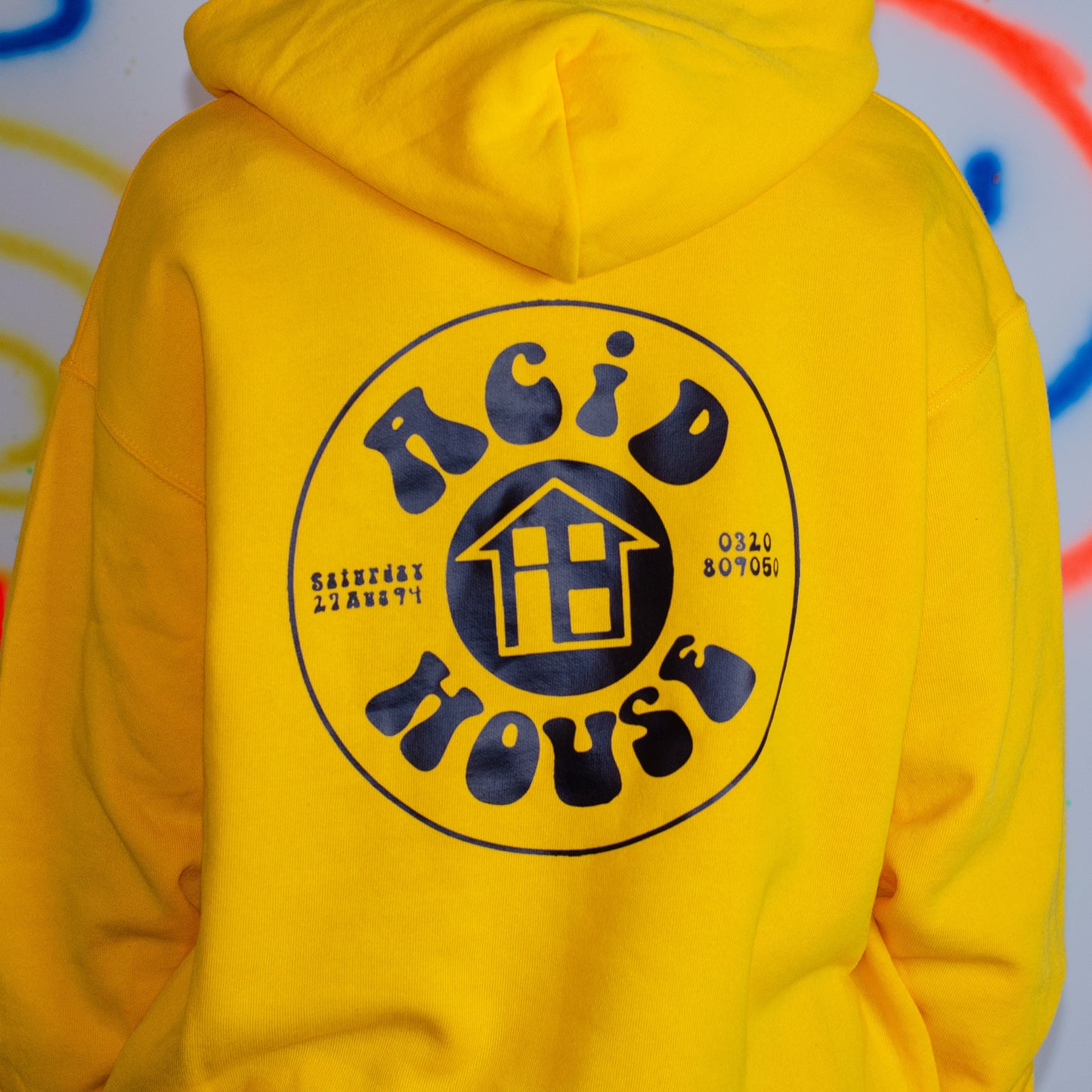 Acid House Front and Back Print Gold Hoody