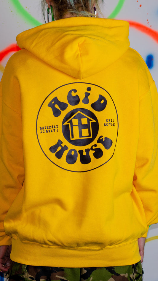 Acid House Front and Back Print Gold Hoody