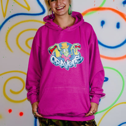 Cans Zombie Raver Kapuzenpullover mit Front- und Rückendruck, Lila