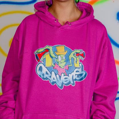Cans Zombie Raver Kapuzenpullover mit Front- und Rückendruck, Lila