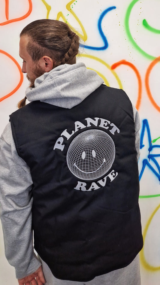 Planet Rave Embroidered  Tactical Vest Gilet Jacket Black