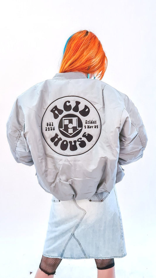 Acid House MA-1 Bomber Jacket Silver