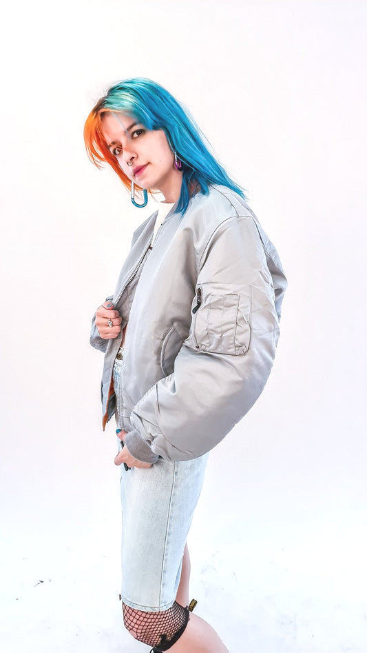 Acid House MA-1 Bomber Jacket Silver
