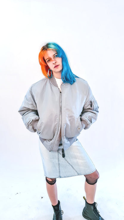 Acid House MA-1 Bomber Jacket Silver