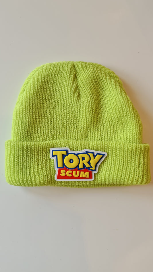 Tory Scum PVC Patch Beanie Hat Neon Green