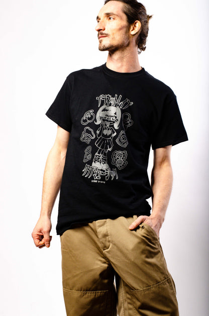 Planet Rave Japan Glow In The Dark T-shirt met korte mouwen, zwart