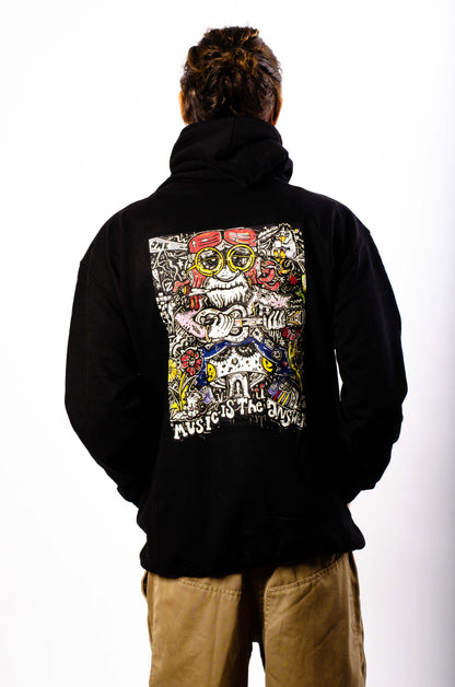 Music Is The Answer – Jamcee-Kapuzenpullover mit Front- und Rückendruck, Schwarz