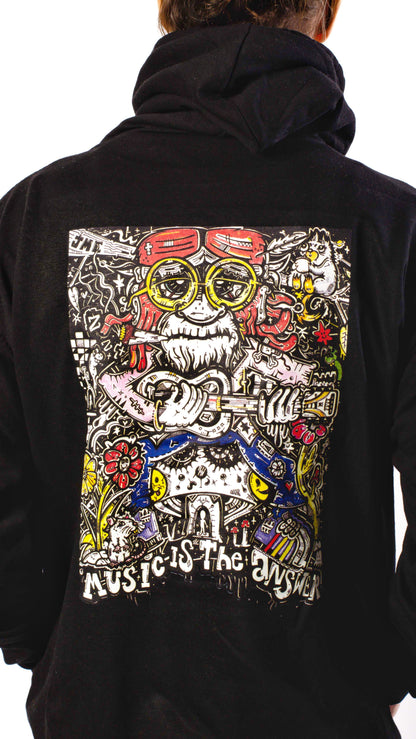 Music Is The Answer – Jamcee-Kapuzenpullover mit Front- und Rückendruck, Schwarz