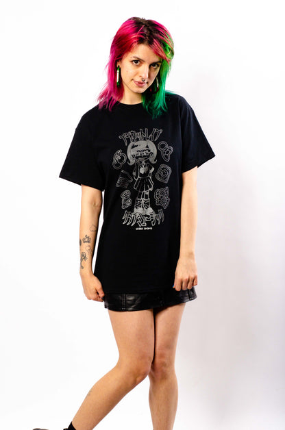 Planet Rave Japan Glow In The Dark T-shirt met korte mouwen, zwart