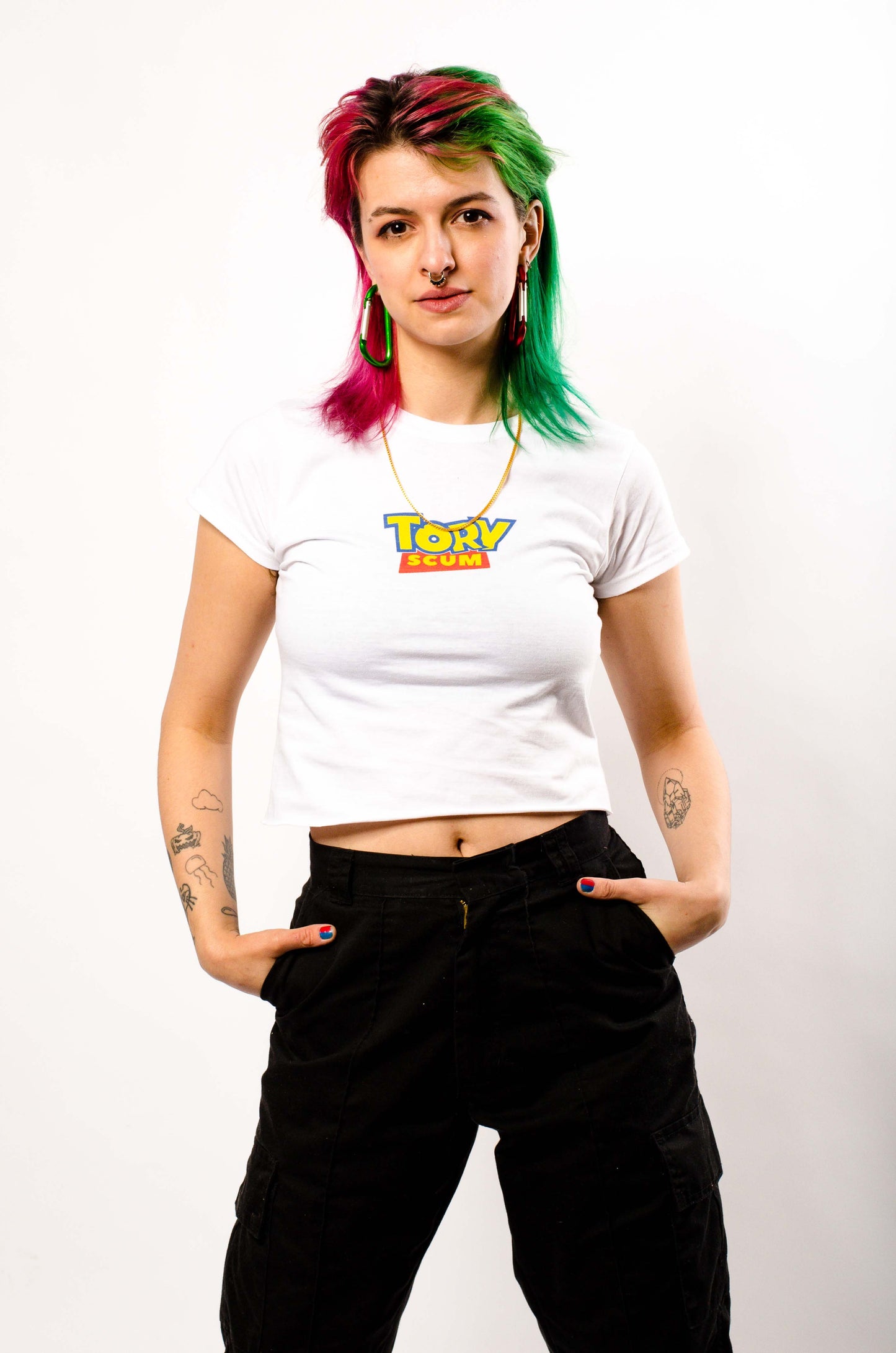 Tory Scum Cropped Tee White