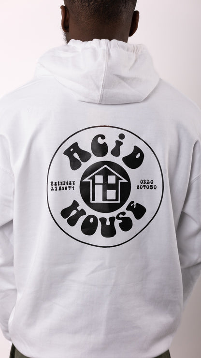 Acid House Front & Back Print Hoody White
