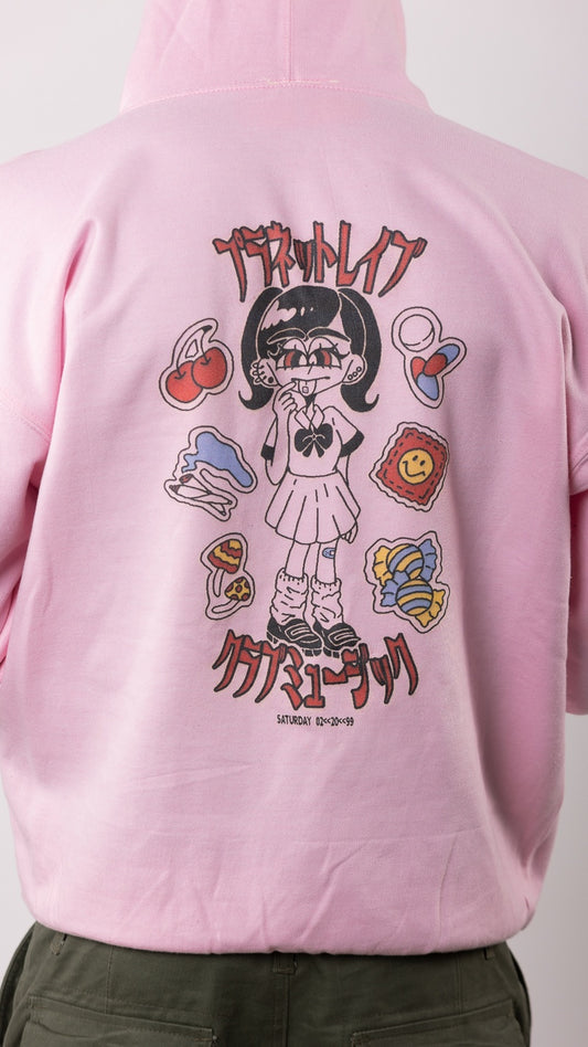 Planet Rave Japan 3 Front & Back Print Hoody Pink
