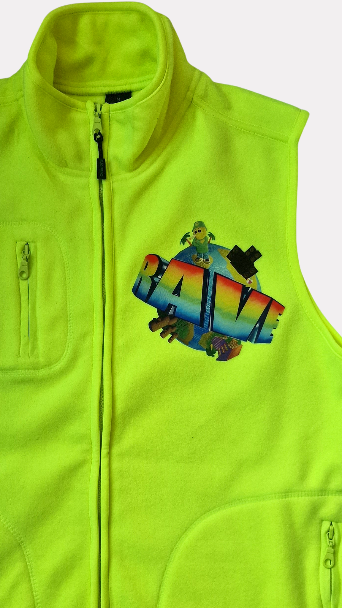Rave World 3D Fleece Bodywarmer Gilet Jacket Neon Yellow