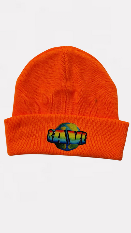 Rave Patch Beanie Hat Neon Orange